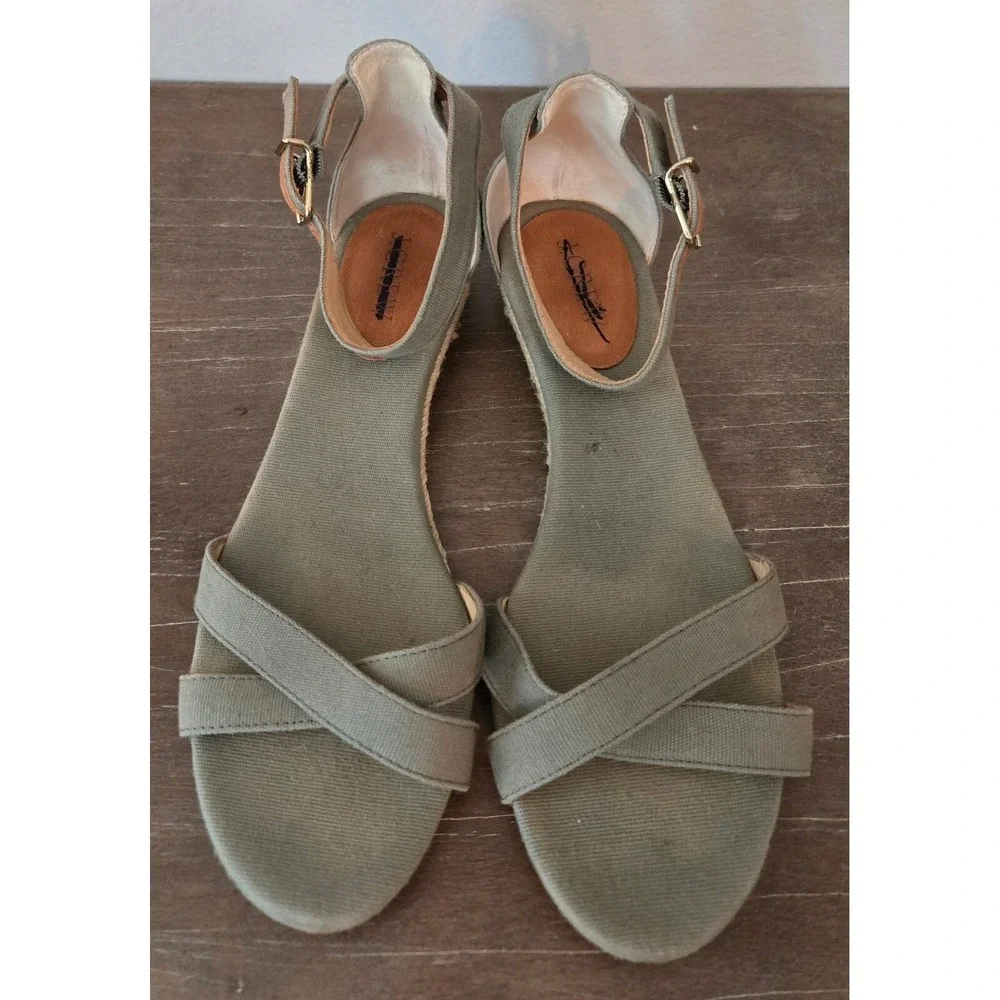 J. Crew Espadrille Wedge Sandals Ankle Strap Canvas Olive Green Size‎ 8.5